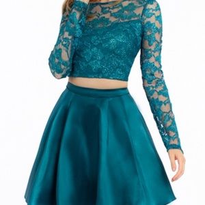 TWO PIECE GLITTER LACE TAFFETA DRESS